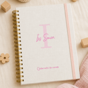 Caderneta de saúde e outros inicial rosa estampa linho