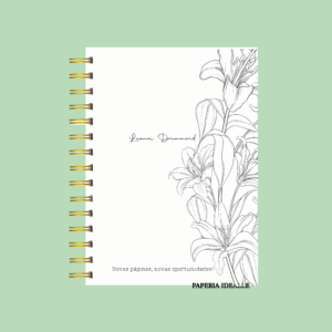 Planner personalizado completo preto e branco flor minimalista