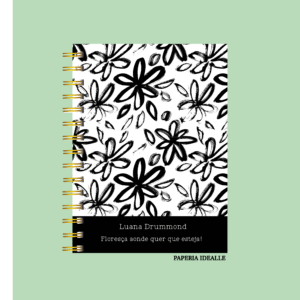Planner personalizado completo preto e branco floral estampa