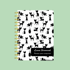Planner personalizado completo preto e branco gatos