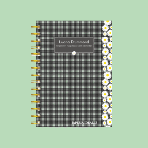 Planner personalizado completo xadrez preto com margarida