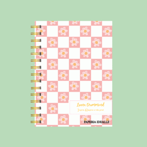Planner personalizado completo xadrez rosa margarida