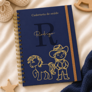 Caderneta de saúde e outros cavalo e cowboy minimalista azul