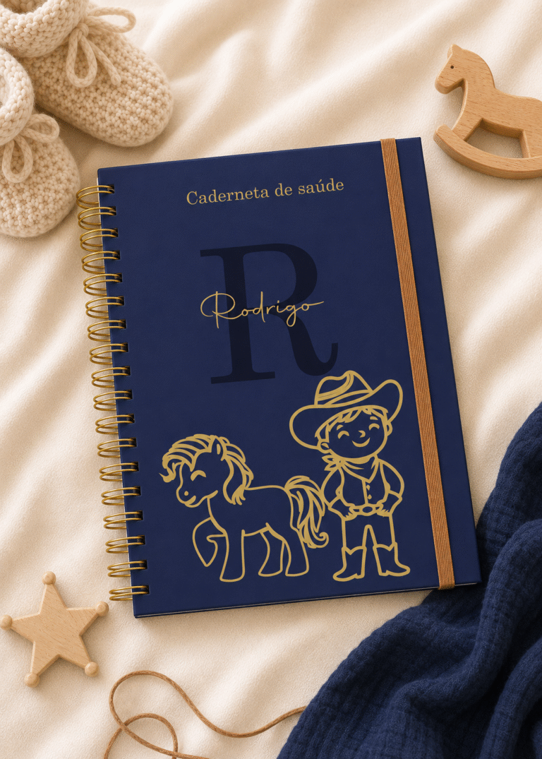 Caderneta de saúde e outros cavalo e cowboy minimalista azul